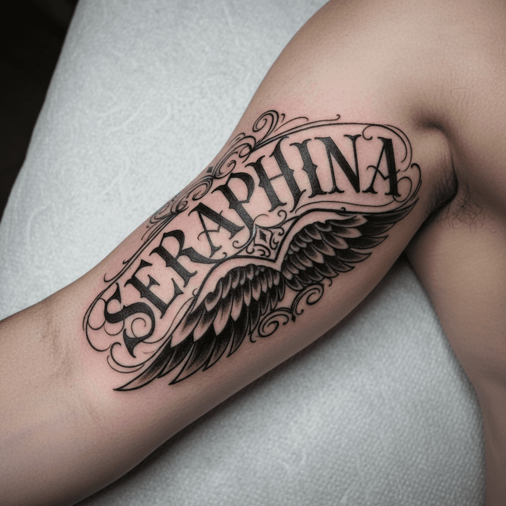 Custom name tattoo with artistic lettering