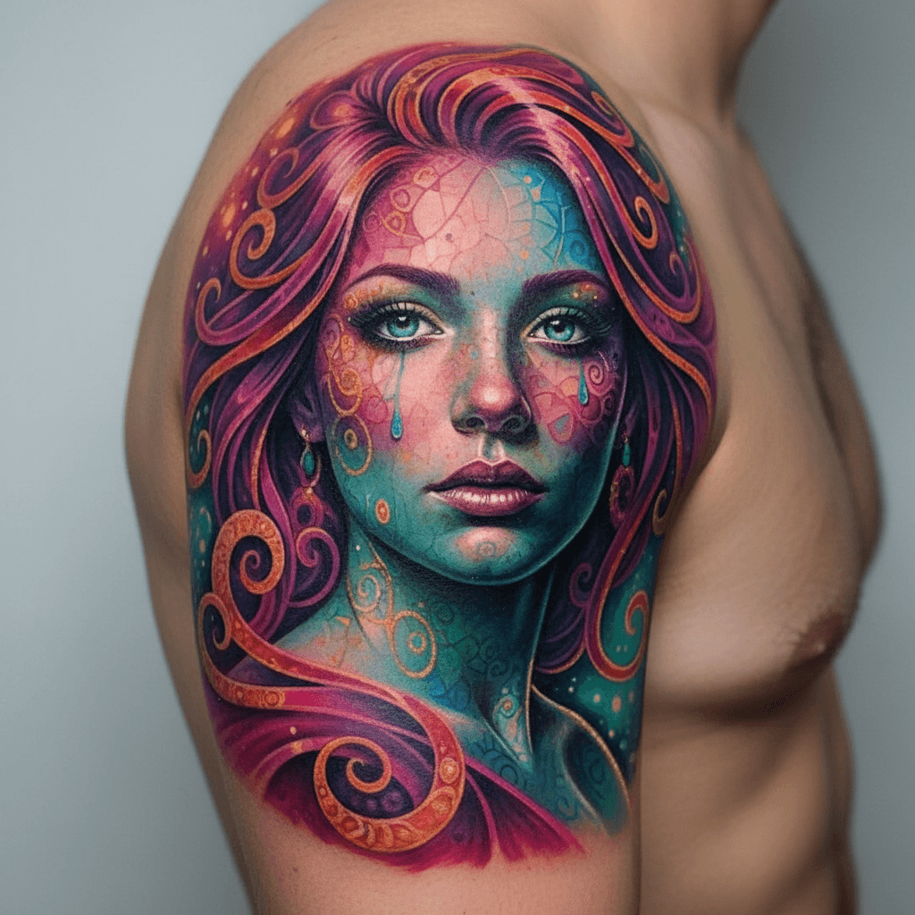 Realistic color portrait tattoo